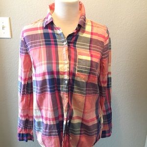 Cute pink plaid long sleeve cotton top